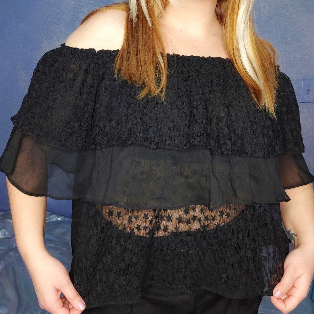 ZARA off the shoulder mesh top black size M